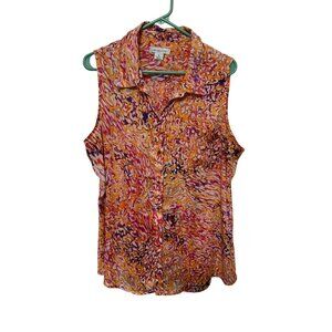 Liz Claiborne Tank Blouse Multi Color Chiffon Like Womans XL